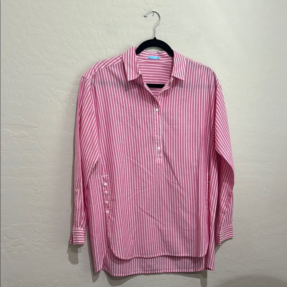 J.McLaughlin Pink & White Striped Cotton Blouse, Medium